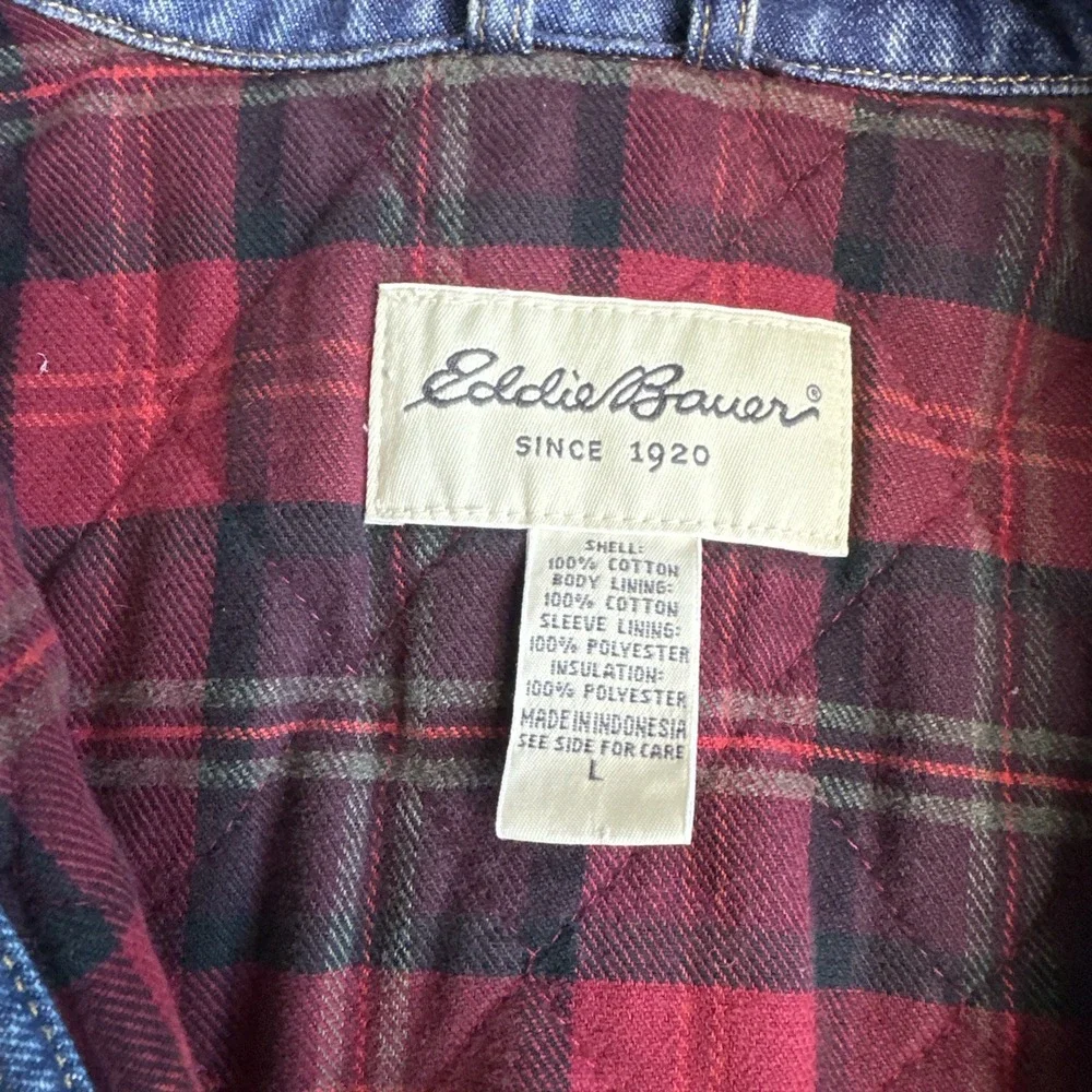 Eddie Bauer Large Flannel Lined Denim‎ Jacket Heavy Shacket Trucker